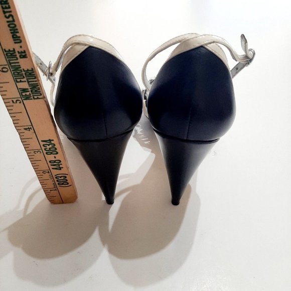 VINCE CAMUTO Regal Black & White Heels Cone Peep Toe Heels Size 10B - Picture 6 of 7